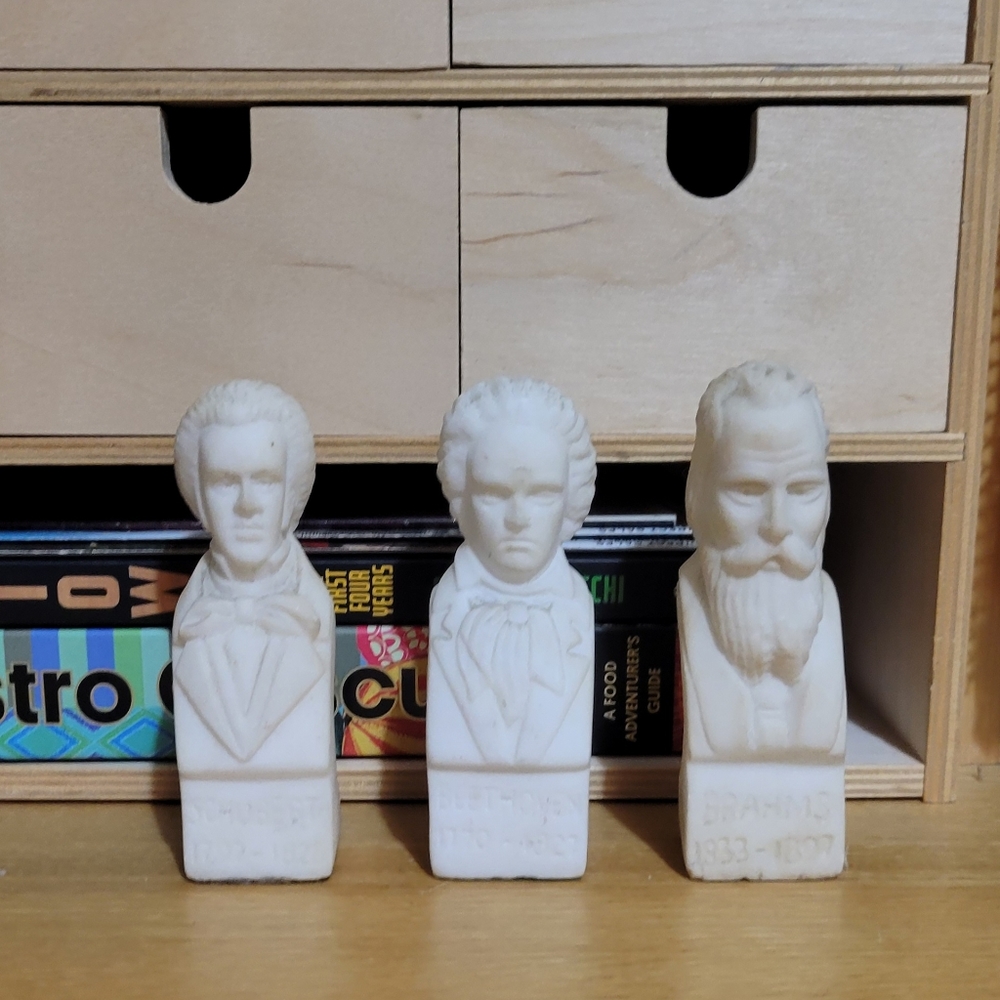 3 Stone Musical Composers Mini Busts - Beethoven Brahms Shubert - Vintage